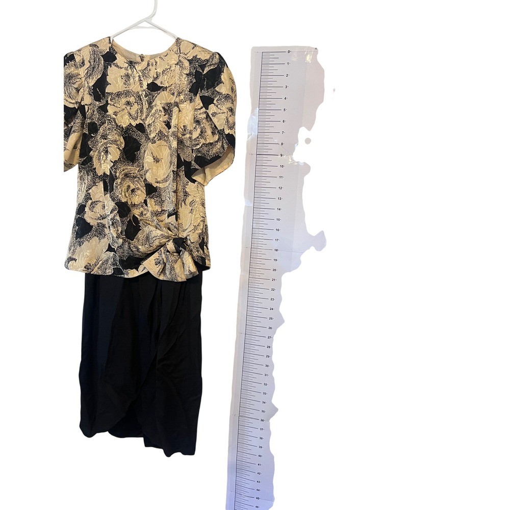 Lizzy & Johnny by Lucero Floral Jacquard Wrap Skirt Dress Black Gold Size M